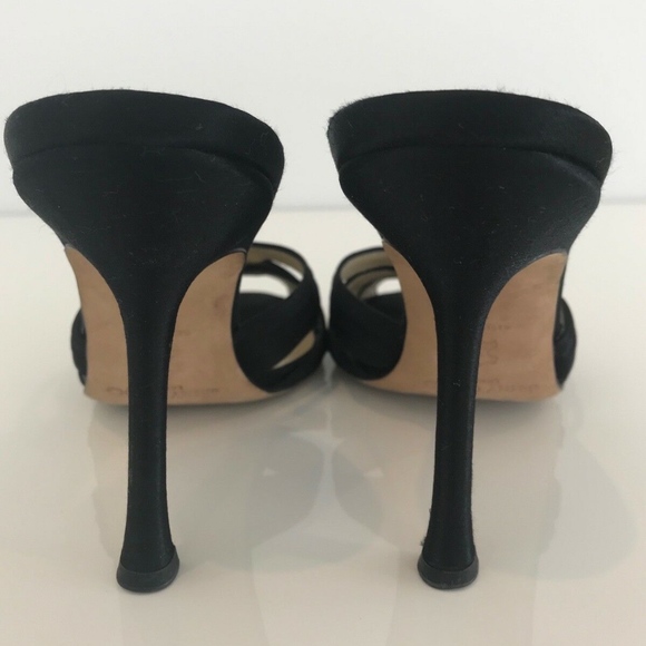 JIMMY CHOO BLACK SILK SATIN SLIDE SANDALS SIZE IT 38 / US 8 - Picture 14 of 16